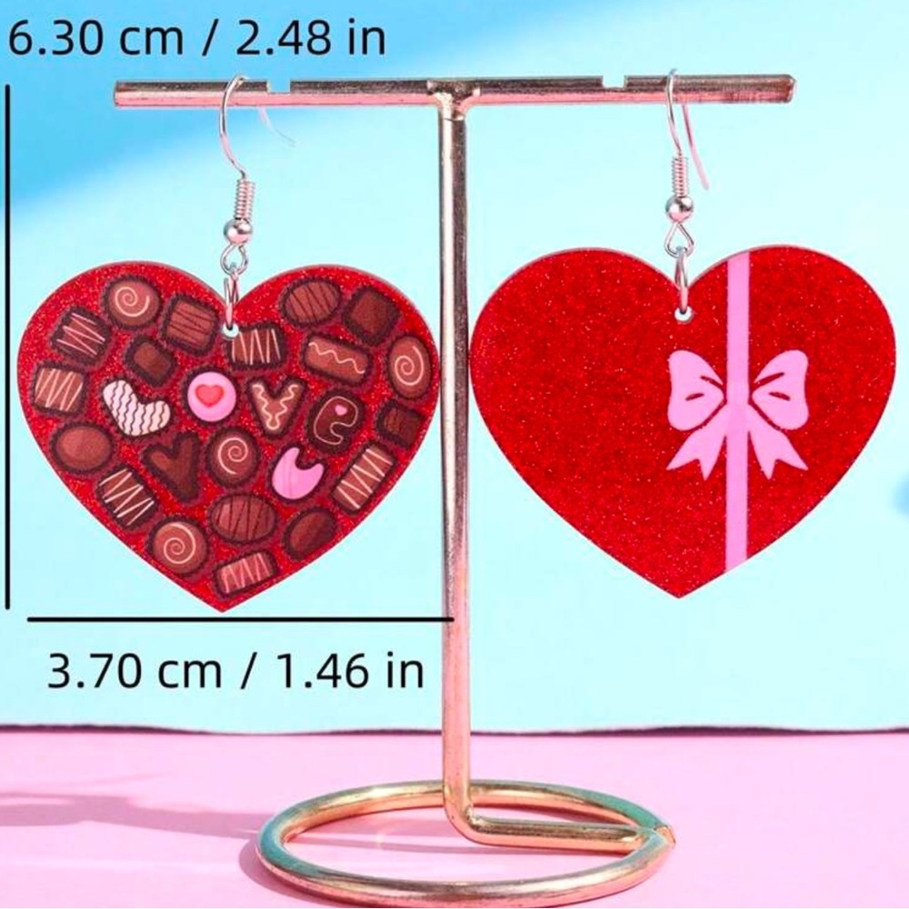 NWOT heart shaped box of chocolate earrings - Picture 2 of 2